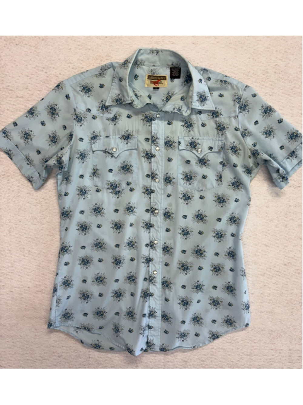 Youngbloods Authentic Western Men’s M Blue Floral Pearl Snap Cowboy Shirt